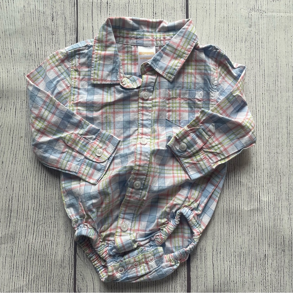 Gymboree Spring Plaid Button Down Bodysuit size 6-12 months